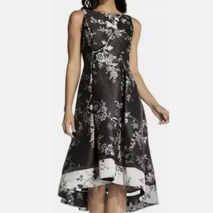 Adriana Papell black silver floral midi dress